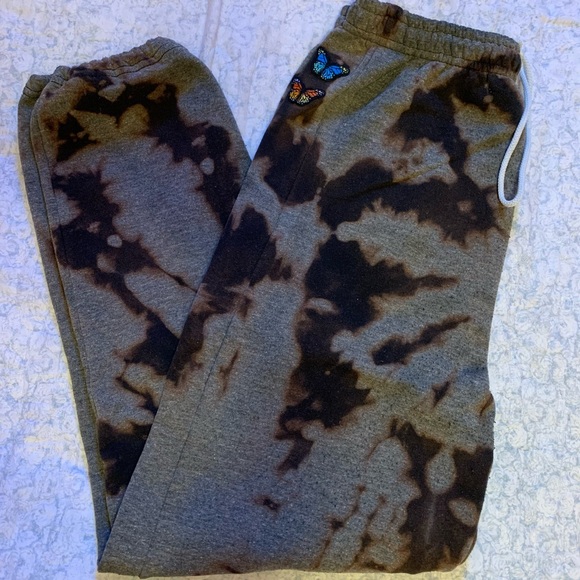 Bleached black jogging pants with butterflies! - Picture 2 of 4